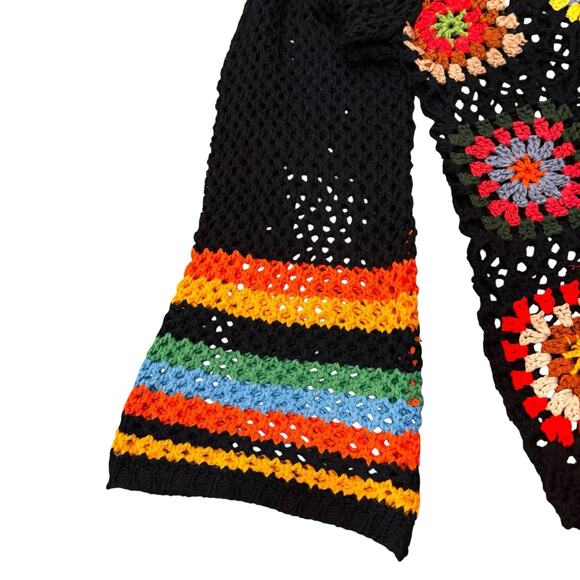 Vintage Inspired Granny Square Knitted Crochet Open Cardigan Sweater Black XXL - Picture 3 of 4